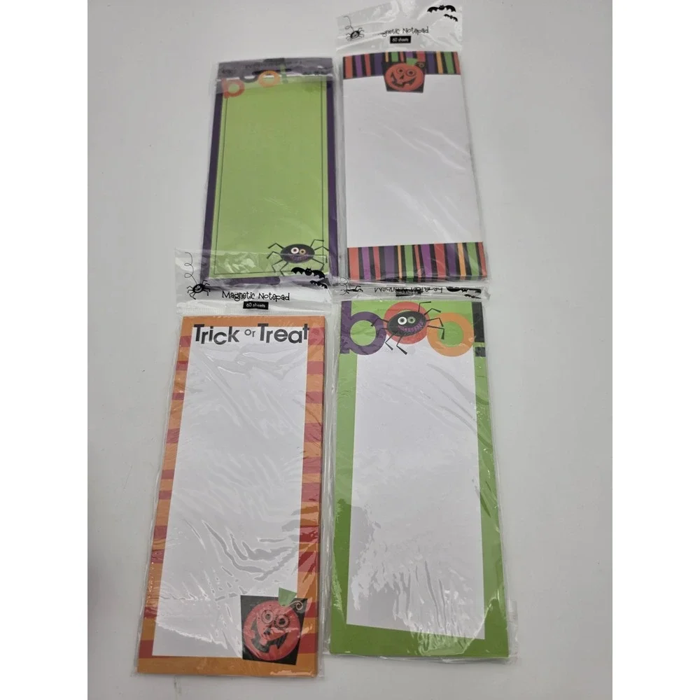 Nos Vtg Halloween theme 8.25 x 4 Magnetic notepads - 4 Packs of 60- New